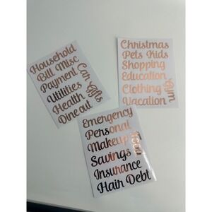 3 Sheets Rose Gold Budgeting Vinyl Stickers Cash‎ Envelope method Planner Labels